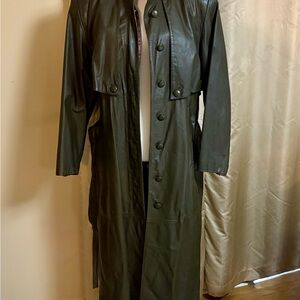 Women's khaki maxi Leather Coat